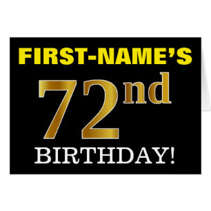 Black, Imitation Gold "72nd BIRTHDAY"-Kaart