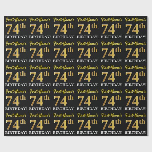 Black, Imitation Gold "74th BIRTHDAY" Cadeaupapier (Vlak)