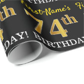 Black, Imitation Gold "74th BIRTHDAY" Cadeaupapier (Rol Hoek)