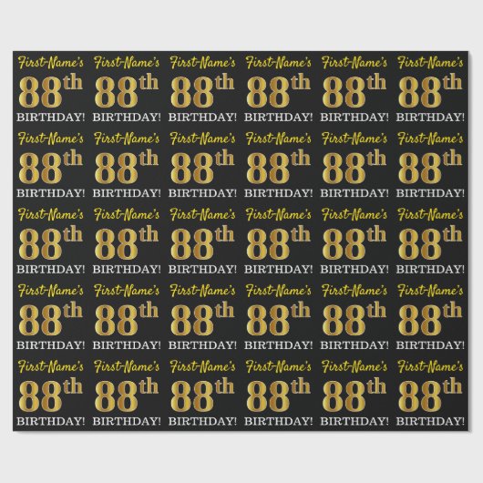 Black, Imitation Gold "88th BIRTHDAY" Cadeaupapier (Vlak)