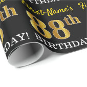 Black, Imitation Gold "88th BIRTHDAY" Cadeaupapier (Rol Hoek)