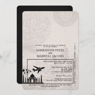 Black India Passport bruiloft uitnodiging