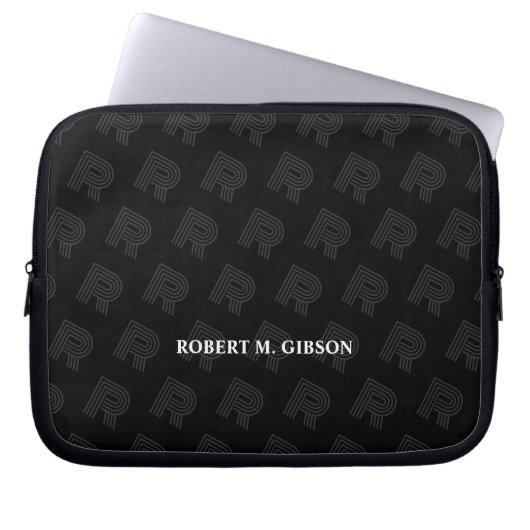Black Initial pattern Laptop Case for Anyone (Voorkant)