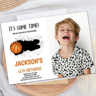 Black Ink Basketball Birthday Invitation foto Kaart