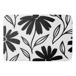 Black Ink Daisies Boho Badmat