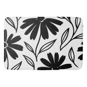 Black Ink Daisies Boho Badmat