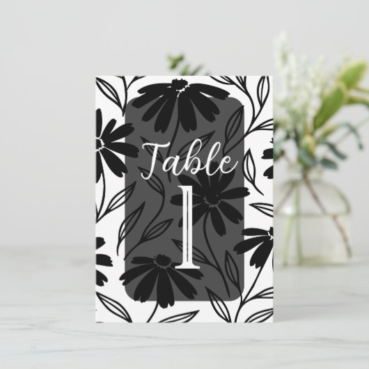 Black Ink Daisies Boho Tafelnummers (Staand voorkant)