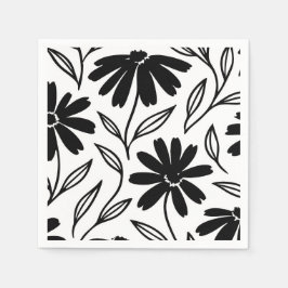 Black Ink Daisies Boho Vrijgezellenfeest Servet