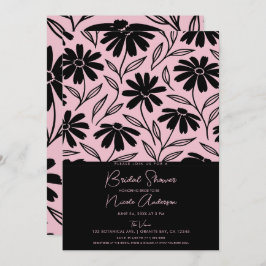 Black Ink Daisies Pink Boho Vrijgezellenfeest Kaart