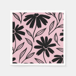 Black Ink Daisies Pink Boho Vrijgezellenfeest Servet