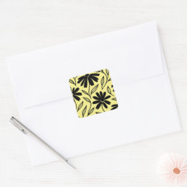 Black Ink Daisies Yellow Boho Vrijgezellenfeest Vierkante Sticker