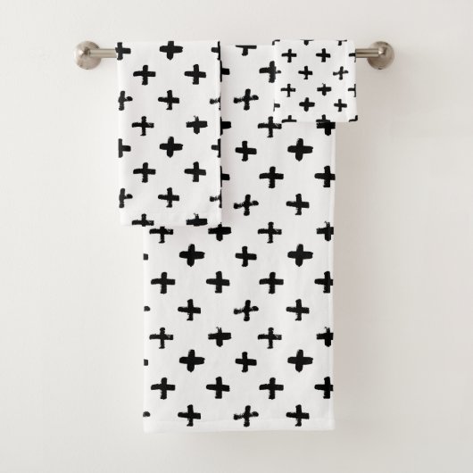 Black Ink Stoke Cross Pattern Bad Handdoek (Insitu)