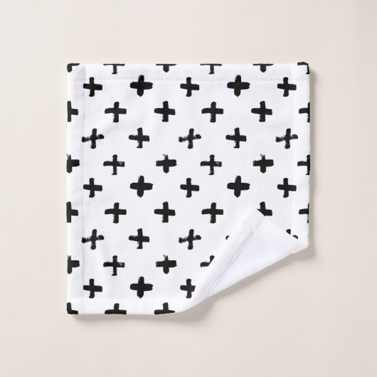 Black Ink Stoke Cross Pattern Bad Handdoek (Wasdoekje)