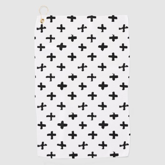 Black Ink Stoke Cross Pattern Golfhanddoek (Voorkant)