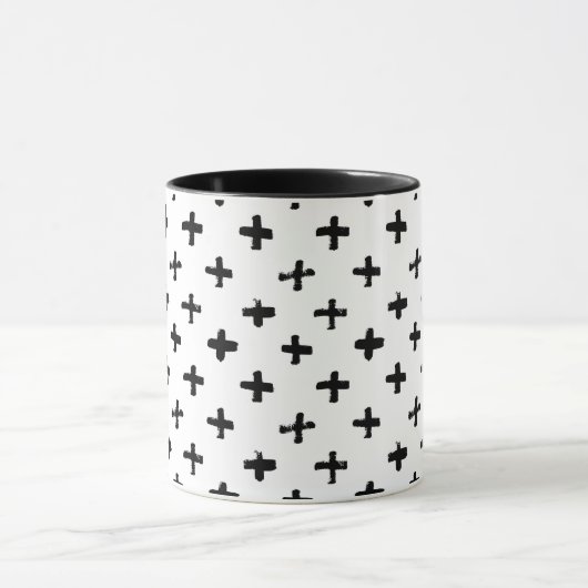 Black Ink Stoke Cross Pattern Mok (Midden)