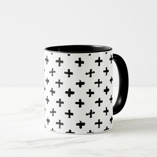 Black Ink Stoke Cross Pattern Mok (Voorkant rechts)