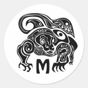 Black Ink Tribal Komo Dragon Silhouette Ronde Sticker