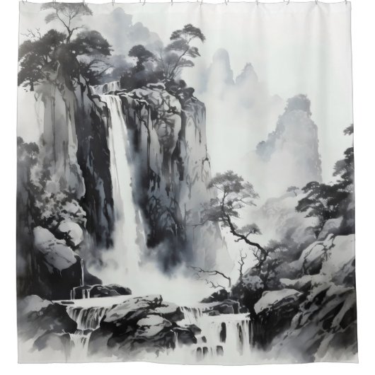 Black Ink Waterfall Douchegordijn (Voorkant)