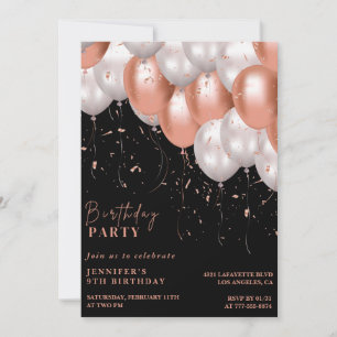 Black invitations 9e anniversaire or Rose rose
