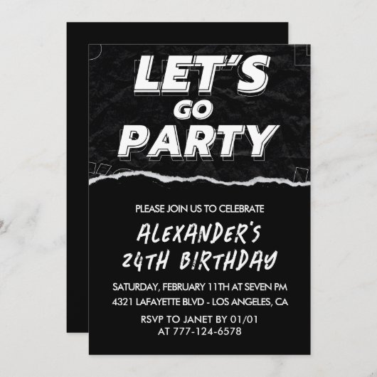 Black invitations à 24e anniversaire Hommes Blanc (Devant / Derrière)