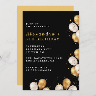 Black invitations de 5e anniversaire Gold Balloon