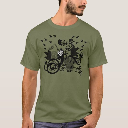 Black Irish Swirls and Leprechauns T-shirt (Voorkant)