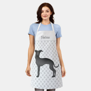 Black Italiaans Greyhound Cartoon Dog met naam Schort