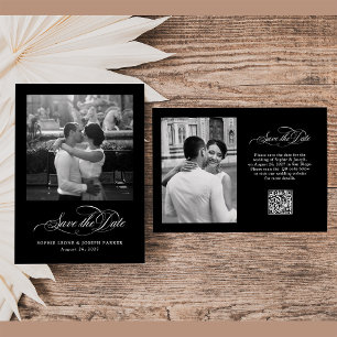 Black Italiaanse elegantie twee foto QR-code Save The Date