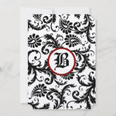 Black Ivory & Maroon Damask Wedding Kaart (Achterkant)