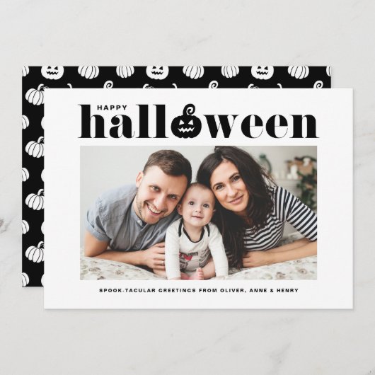 Black Jack-o' Lanttern Photo Happy Halloween Aankondiging (Voorkant / Achterkant)