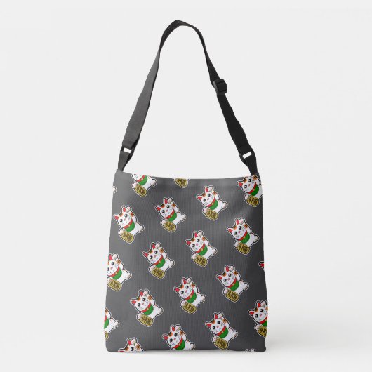 Black Japans Lucky Cat Pattern Crossbody Tas (Achterkant)