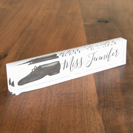 Black Jazz Shoe Dance Teacher Instructor Naambordje (Zijkant)