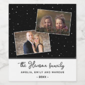 Black Joyful Script Holiday Family 2 Photo Wijn Etiket (Enkel label)