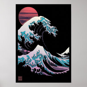 Black Kanagawa's Wave Revisitation Poster