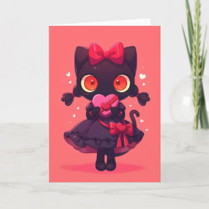 Black Kat Girl Anime Love Feestdagen Kaart