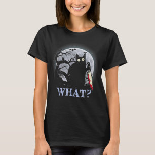 Black Killer Cat Costume Halloween met Knife T-Sh T-shirt
