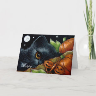 BLACK KITTEN CAT PUMPKIN BUTTERFLY HALLOEEN Card Kaart