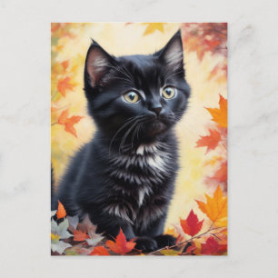 Black Kitten herfstscène platte Kaart