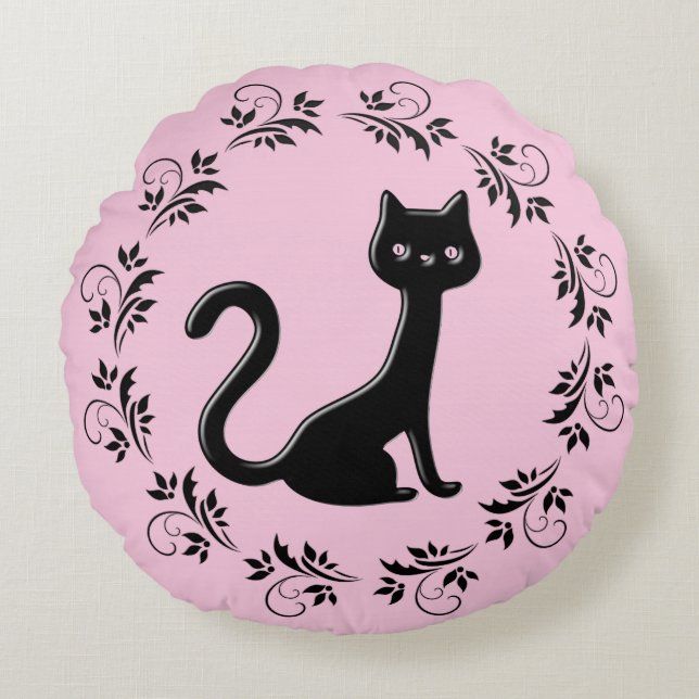 Black Kittens Cartoon Rond Kussen (Voorkant)
