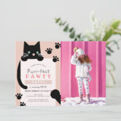 Black Kitty Cat Girl Roze Foto Verjaardag Kaart (Staand voorkant)