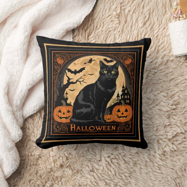 Black Kitty Cat Halloween Kussen (Deken)