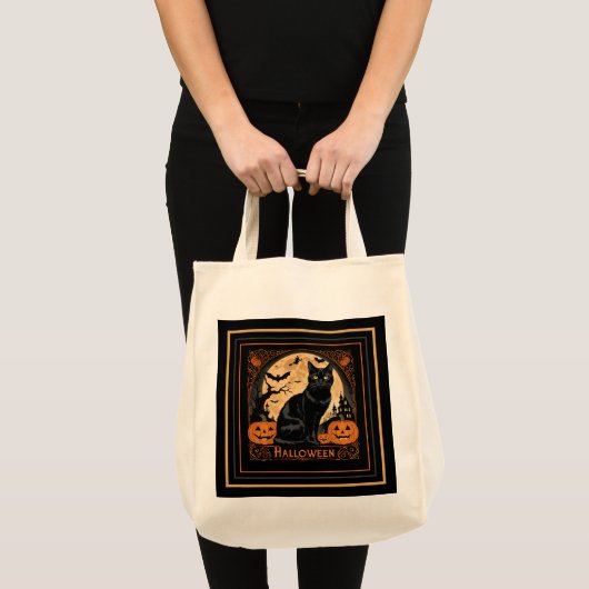 Black Kitty Cat Halloween Tote Bag (Voorkant (product))