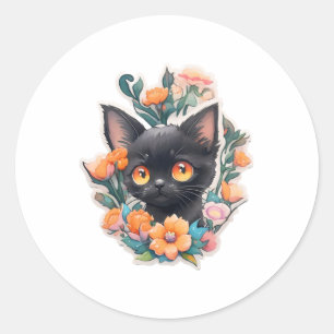 Black Kitty Cat Kitten Neko Ronde Sticker