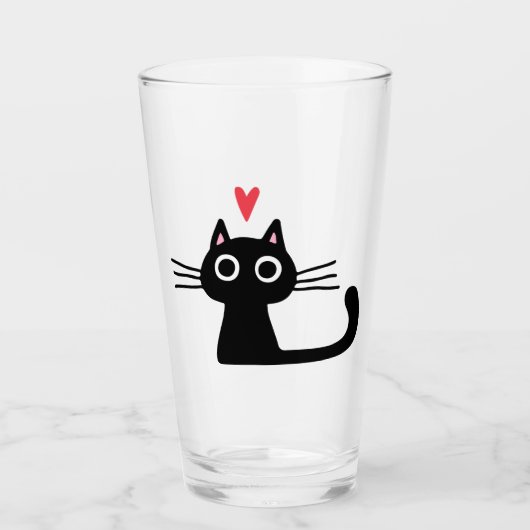 Black Kitty Cat met Valentijn Heart Glas (Voorkant)