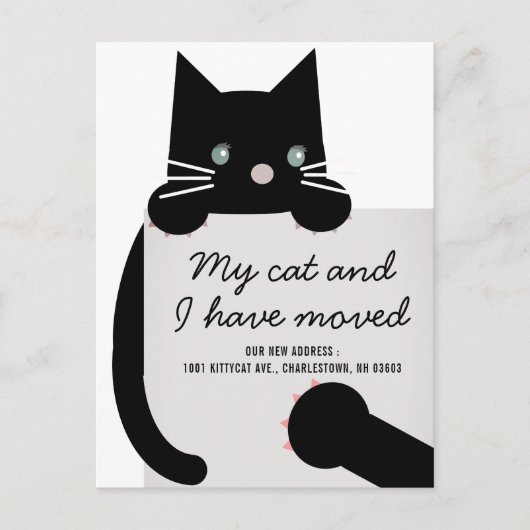 Black Kitty Chat White Moving Faire-part (Devant)