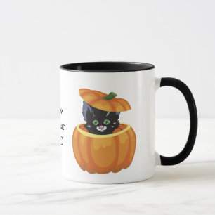 Black Kitty Citrouille Halloween Mug