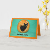 Black Kitty en Citrouille Carte de voeux Halloween (Fleur jaune)