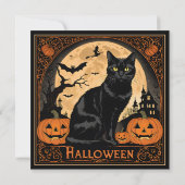 Black Kitty Kat Halloween Feest Uitnodiging (Achterkant)