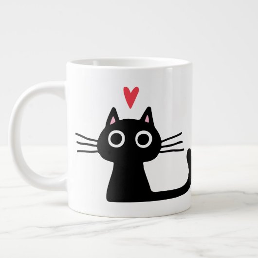 Black Kitty Kat met Valentijns Hart Extra Grote Beker (Links)