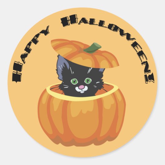 Black Kitty Pumpkin Halloween Sticker (Voorkant)
